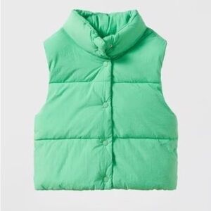 Zara Kids Green Puffer Vest Girls Size 12 Lightweight Quilted Vest